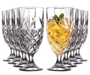 royalty art kinsley lowball whiskey glasses set, 8 long-stem tumbler, tall goblet style glassware for hosting parties, events, or evening dinners, bourbon, scotch or liquor