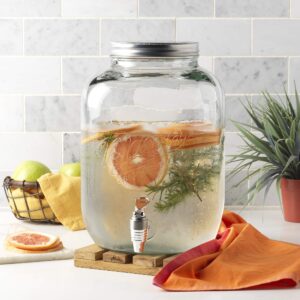 Mason Craft & More Drinkware Collection- Durable Glass Beverage Glassware, 3 Gallon Mason Drink Dispenser With Leak Proof Spigot and Screw On Metal Lid