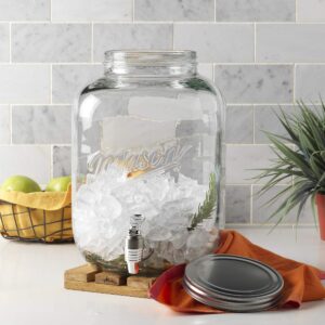 Mason Craft & More Drinkware Collection- Durable Glass Beverage Glassware, 3 Gallon Mason Drink Dispenser With Leak Proof Spigot and Screw On Metal Lid