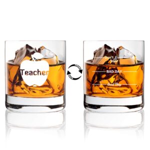 agmdesign, funny double sided good day bad day don't even ask teacher whiskey glasses gift for teacher's, educator, teaching team