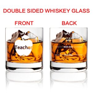 AGMdesign, Funny Double sided Good Day Bad Day Don't Even Ask Teacher Whiskey Glasses Gift for Teacher's, educator, teaching team