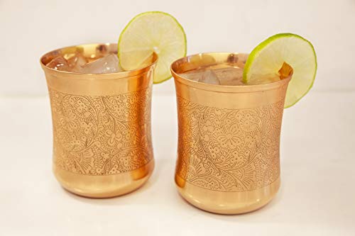 Alchemade 100% Pure Copper Mint Julep Tumbler Cups - 12 Oz Derby Cups With Etched Floral Design For Mint Juleps, Cocktails, Or Your Favorite Beverage - Keeps Drinks Colder, Longer