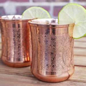 Alchemade 100% Pure Copper Mint Julep Tumbler Cups - 12 Oz Derby Cups With Etched Floral Design For Mint Juleps, Cocktails, Or Your Favorite Beverage - Keeps Drinks Colder, Longer