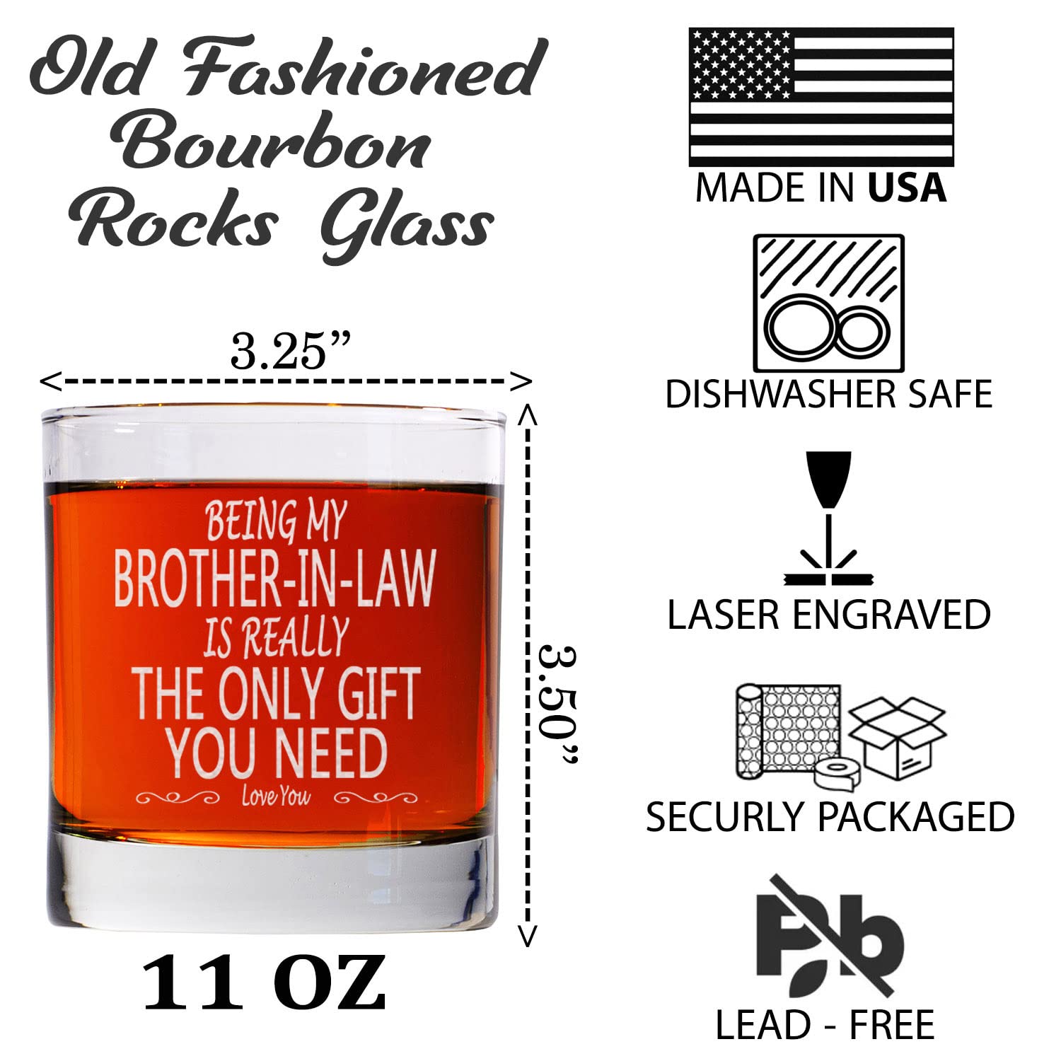 CARVELITA Being My Brother In Law Is Really The Only Gift You Need - 11oz Old Fashioned Bourbon Rocks Glass - Big Brother Gifts - Brother Birthday Gift - Brother Gifts From Sister - Gifts For Brother