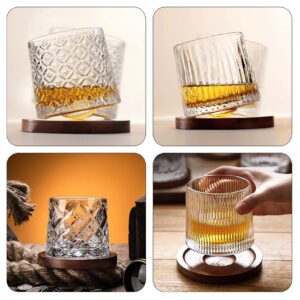 GPYG Whiskey Glasses-Premium 10 OZ Scotch Glasses Set of 4 with Wood Coasters, Spinning Old Fashioned Whiskey Glasses For Scotch, Bourbon, Liquor, Vodka, Cocktail, Rum