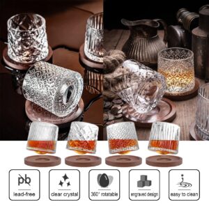 GPYG Whiskey Glasses-Premium 10 OZ Scotch Glasses Set of 4 with Wood Coasters, Spinning Old Fashioned Whiskey Glasses For Scotch, Bourbon, Liquor, Vodka, Cocktail, Rum