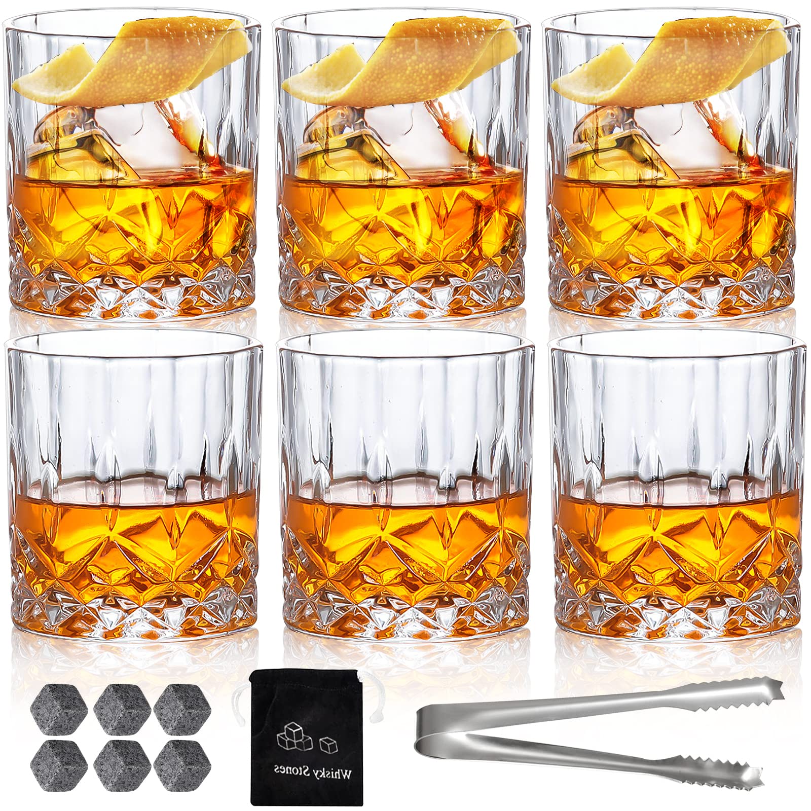 INFTYLE Whiskey Glasses Old Fashioned Glass 10oz Set of 6 Crystal Rocks Bourbon Scotch Whisky Glasses Drinking Tumblers Cups for Cognac Cocktail Bourbon Rum Brandy Bar Men