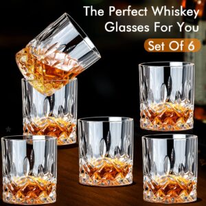 INFTYLE Whiskey Glasses Old Fashioned Glass 10oz Set of 6 Crystal Rocks Bourbon Scotch Whisky Glasses Drinking Tumblers Cups for Cognac Cocktail Bourbon Rum Brandy Bar Men