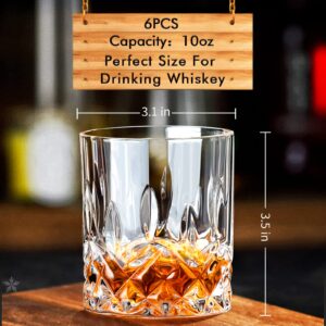 INFTYLE Whiskey Glasses Old Fashioned Glass 10oz Set of 6 Crystal Rocks Bourbon Scotch Whisky Glasses Drinking Tumblers Cups for Cognac Cocktail Bourbon Rum Brandy Bar Men