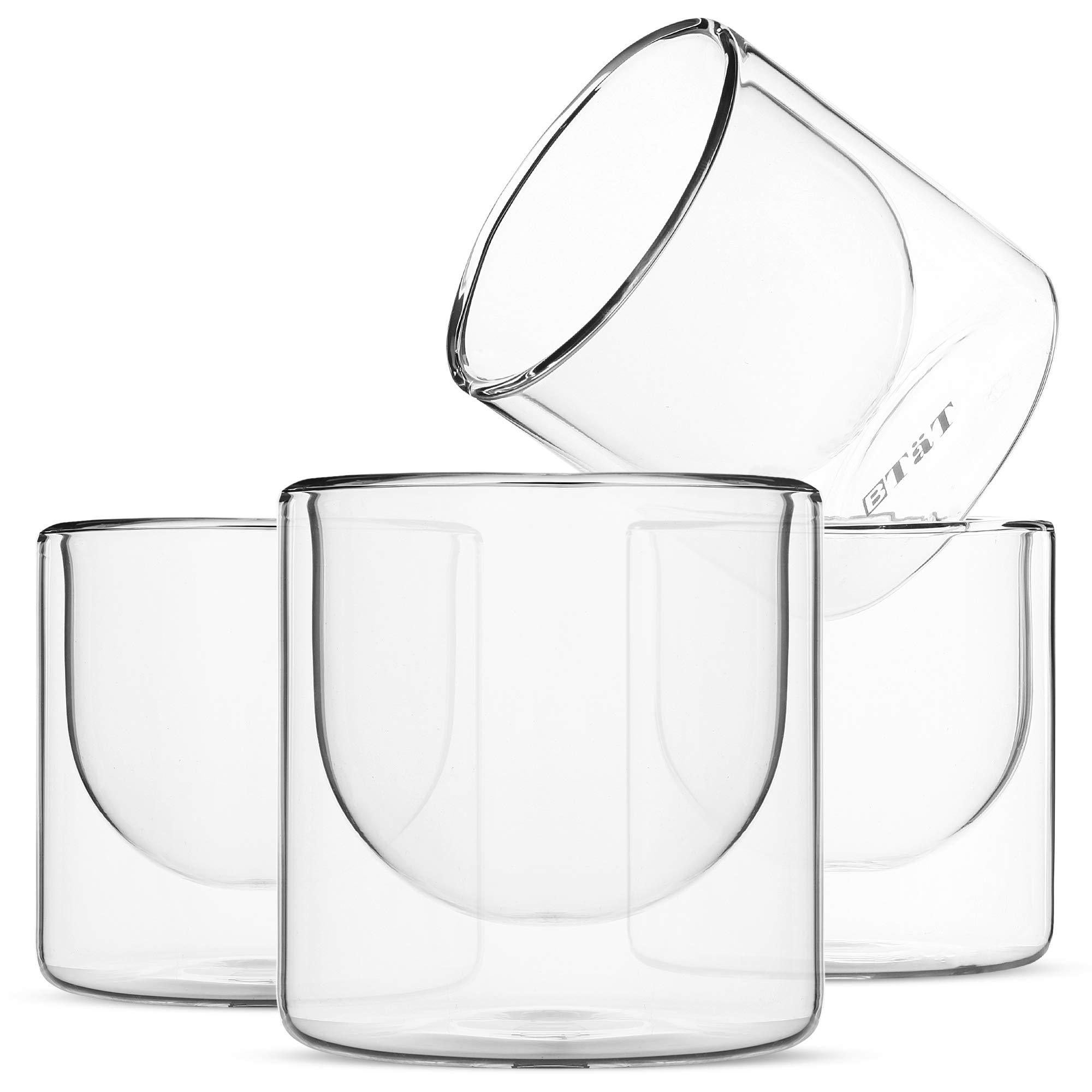 BTaT- Double wall glass, Set of 4 (5 oz, 150 ml), Insulated Drinking Glasses, Espresso Cups, Glass Coffee Cups, Cappuccino Cups, Scotch Glasses, Glass Mug for Hot & Cold Beverages