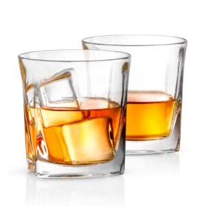 joyjolt luna crystal whiskey glasses, old fashioned whiskey glass 10.5 ounce, ultra clear crystal scotch glass for bourbon and liquor set of 2 crystal glassware