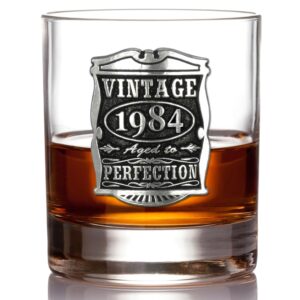 english pewter company vintage years 1984 40th birthday or anniversary old fashioned whisky rocks glass tumbler - unique gift idea for men [vin004]