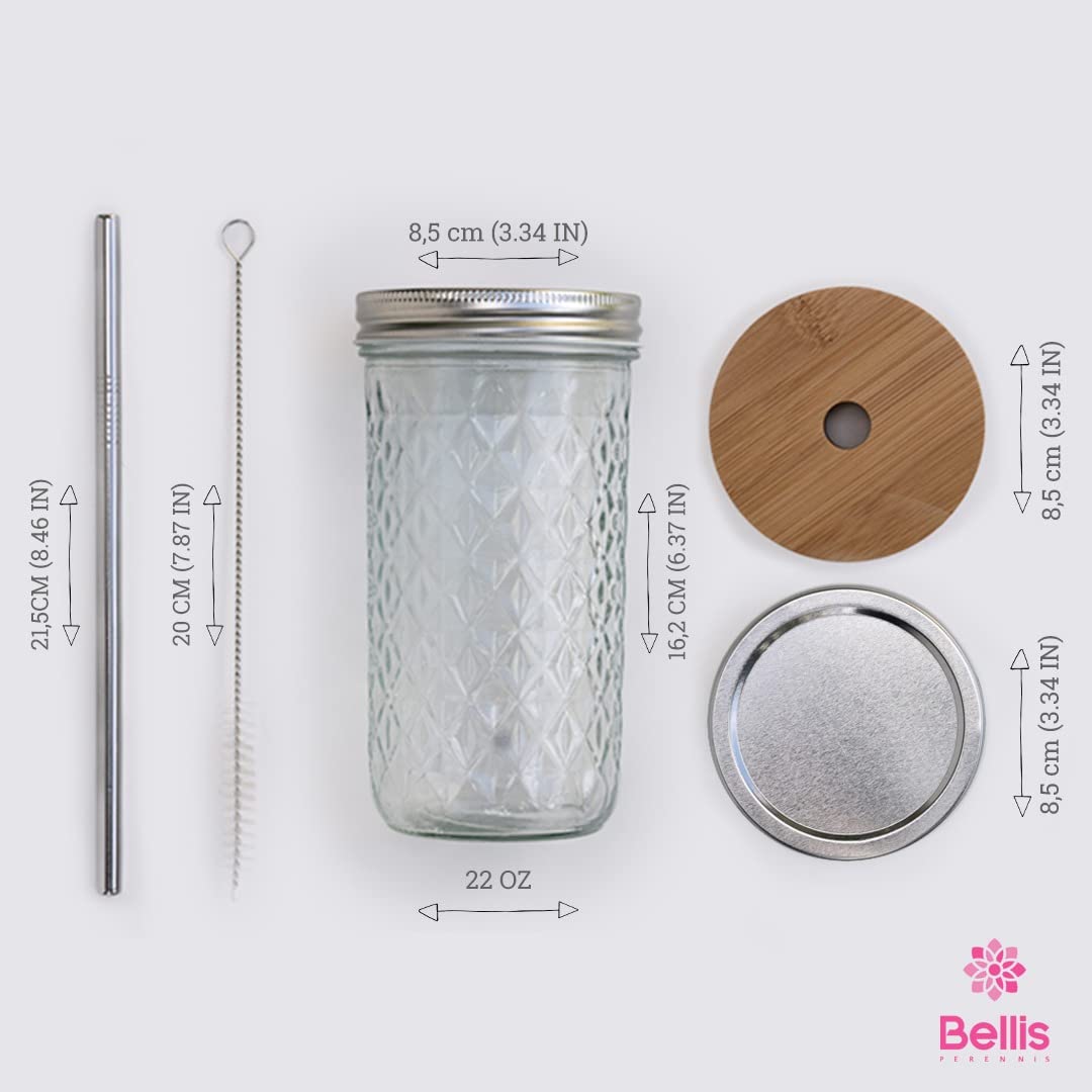 [2Pack] Glass Cups Set - 22oz Mason Jar Drinking Glasses w/Bamboo Lids & Straws & 2 Airtight Lids - Cute Reusable Gift Box Boba Bottle, Iced Coffee Glasses, Travel Tumbler for Bubble Tea, smoothie