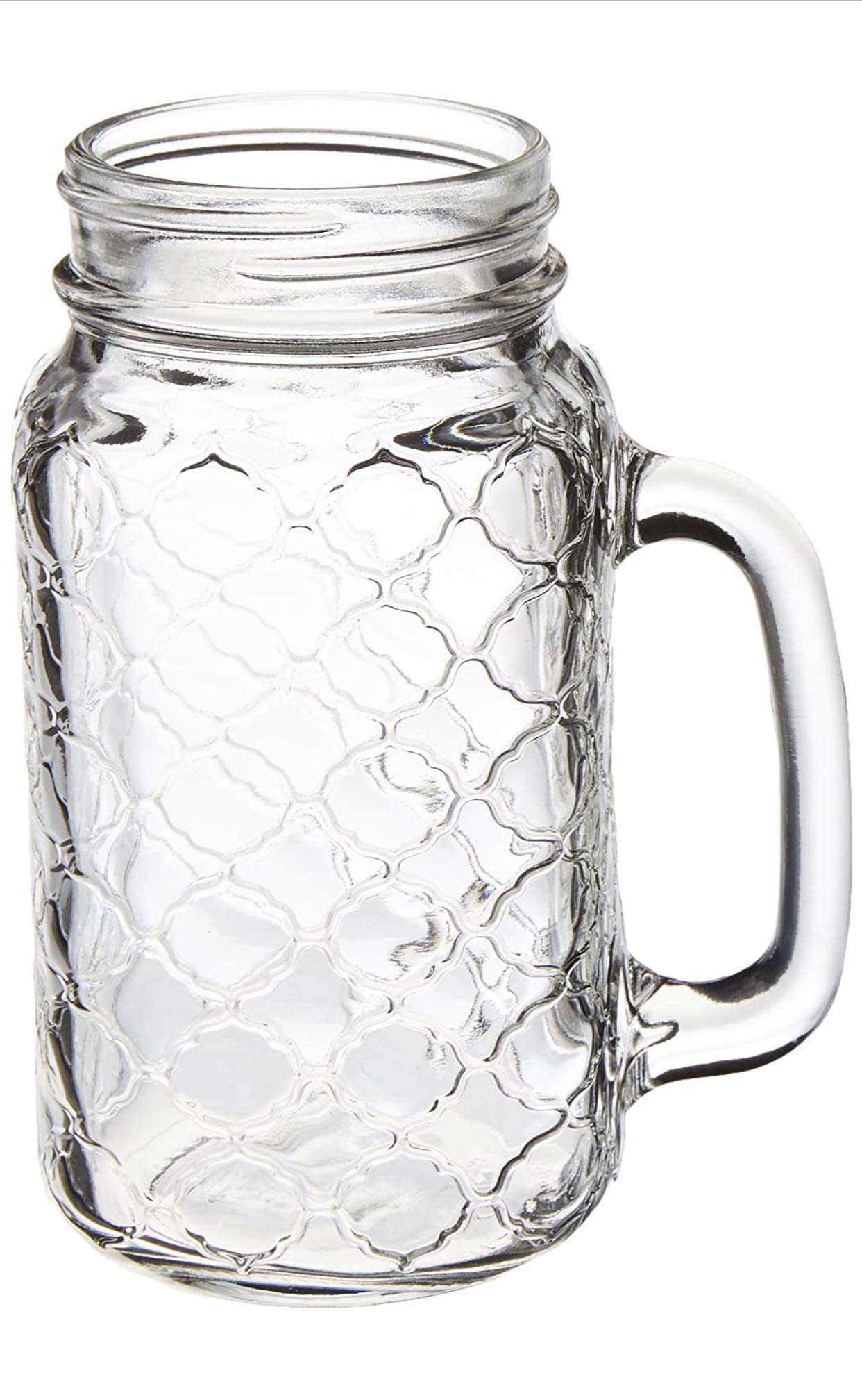 AmalgamNation Sets of 4 Mason Jar 24oz Mugs with Glass Handles,