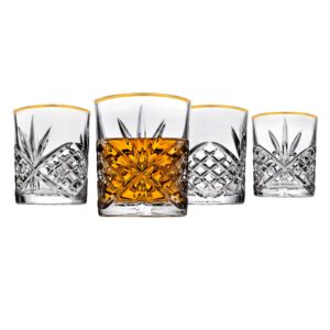 godinger double old fashioned glasses cups, gold banded - dublin, set of 4