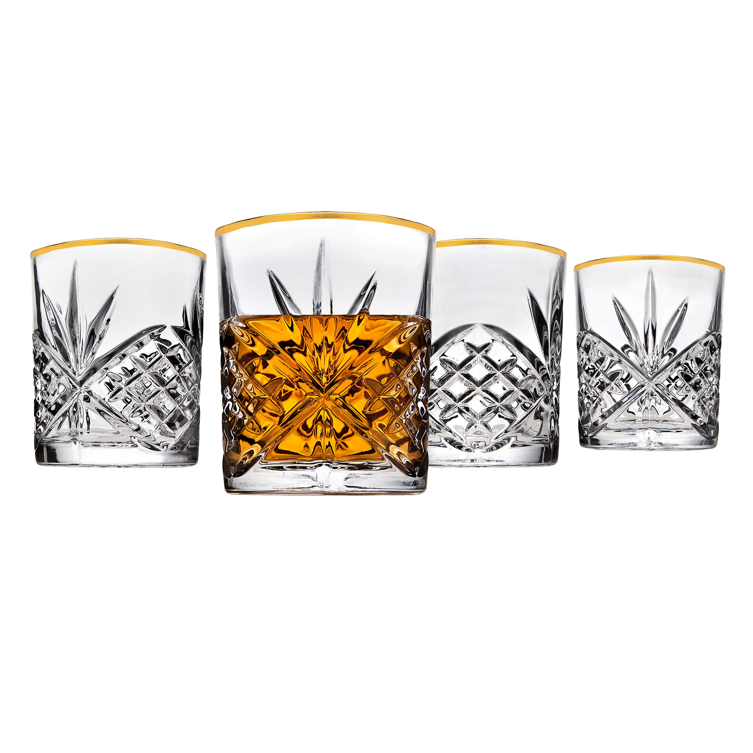 Godinger Double Old Fashioned Glasses Cups, Gold Banded - Dublin, Set of 4