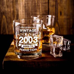 Old Fashioned Glasses-2003-Vintage 2003 Old Time Information 10.25oz Whiskey Rocks Glass -21st Birthday Aged to Perfection - 21 Years Old Gifts Bourbon Scotch Lowball Old Fashioned-1PCS