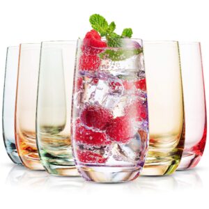 mitbak 13- oz colored highball glasses (set of 6) | drinking glasses tumblers for mixed drinks, water, juice beer, cocktail | glassware set, excellent gift | glass cups made in slovakia