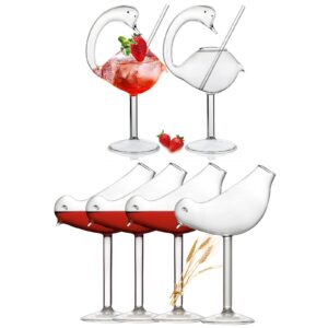 bundle - swan cocktail glass set of 2 and bird glasses set of 4 margarita glass martini glasses suitable for cocktail, wine, martini, tequila