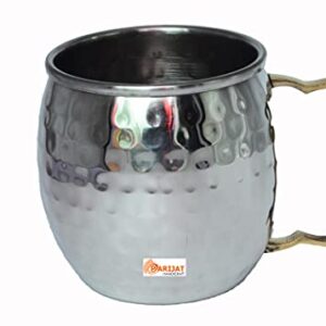 PARIJAT HANDICRAFT Stainless steel copper serving kadhai pan with steel mug and embossed brass shot jigger