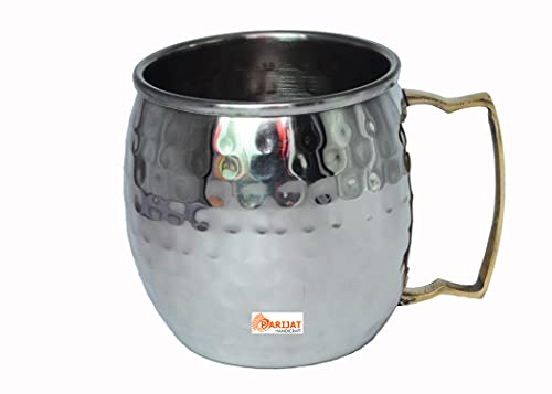 PARIJAT HANDICRAFT Stainless steel copper serving kadhai pan with steel mug and embossed brass shot jigger