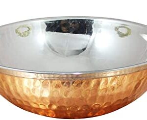 PARIJAT HANDICRAFT Stainless steel copper serving kadhai pan with steel mug and embossed brass shot jigger