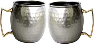parijat handicraft set of 4 stainless steel moscow mule mugs(brass-handle)