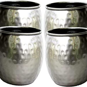 PARIJAT HANDICRAFT Set of 4 Stainless Steel Moscow Mule Mugs(Brass-Handle)