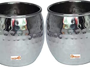 PARIJAT HANDICRAFT Set of 4 Stainless Steel Moscow Mule Mugs(Brass-Handle)
