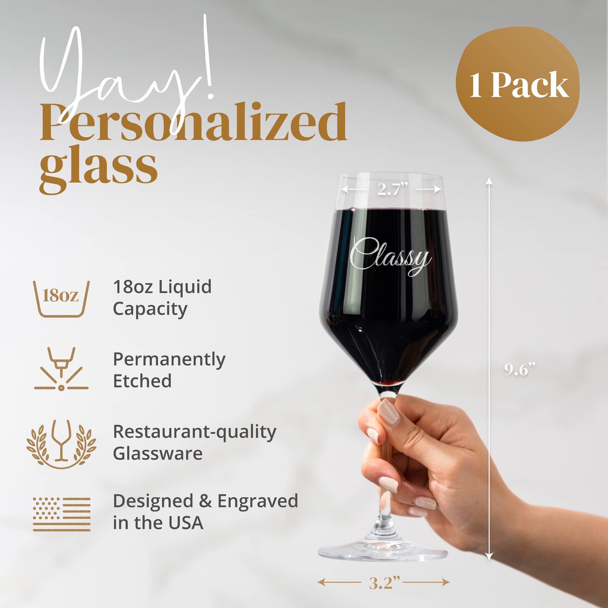 Personalized Wine Glass Engraved with Your Custom Text - Customized Gifts, Unique Birthday Gift, Bridesmaid Gift, Custom Gifts for Women or Men (18oz Crystal Wine)