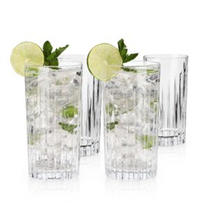 Viski Reserve Milo Crystal Highball Glasses - European Crafted Collins Glasses Set of 4-14oz Cocktail Glass for Wedding or Anniversary and Special Occasions Gift Ideas