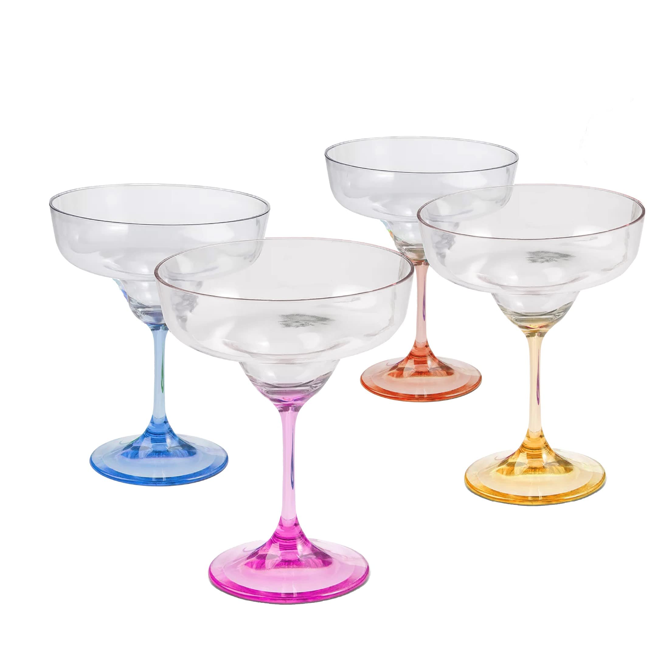 Lily's Home Unbreakable Plastic Margarita Glasses with Colored Stem. Made of Shatterproof Polycarbonate Plastic and Ideal for Indoor and Outdoor Use, Reusable (10 oz. Each, Set of 4)