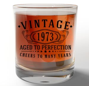vintage 1973 printed 11oz whiskey glass - 51st birthday gifts for men - cheers to 51 years old - 51st birthday decorations for him - best decor bourbon gift ideas dad grandpa anniversary 2.0