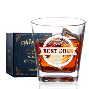 onebttl boss gifts for men, whiskey glass, old fashioned glass, rocks glass, perfect boss idea for men/male in boss day, birthday, christmas, appreciation, office-best
