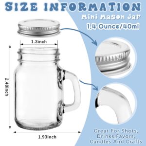 Zubebe 96 Pcs Mini Mason Glass Jar with Handles and Lids 1.4 oz Small Drinking Mugs DIY Favor Wedding Bridal Shower Party Supplies for Gifts Drinks Candles Crafts