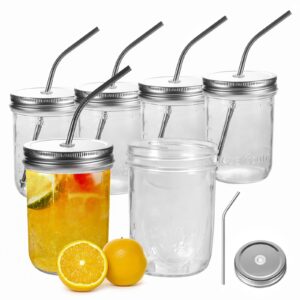 oamceg 6 pack mason jars 16 oz smoothie cup 16 oz with lids and straws, regular & wide mouth mason jar, 100% recycled sipper mason jar drinking glasses/jars/mugs, one size