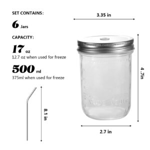 OAMCEG 6 Pack Mason Jars 16 OZ Smoothie Cup 16 OZ with Lids and Straws, Regular & Wide Mouth Mason Jar, 100% Recycled Sipper Mason Jar Drinking Glasses/Jars/Mugs, One Size