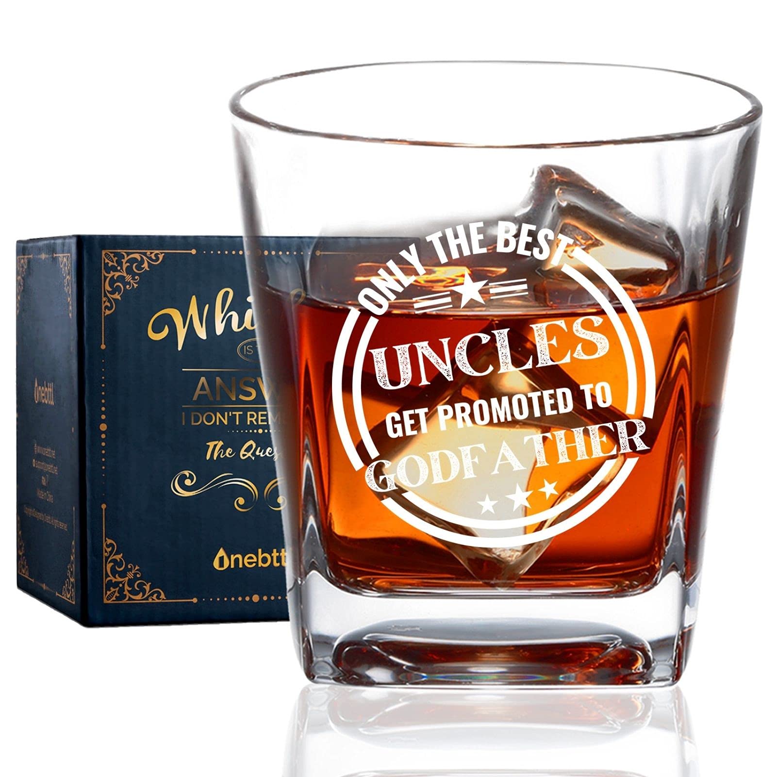 Godfather Gifts, Whiskey Glass Funny Gift Idea for The Best Godfather for Christmas, Birthday, Box and Greeting Card Included - ONLY The Best Uncles GET Promoted to Godfather