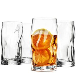 bormioli rocco set of 4 sorgente glasses, crystal-clear cocktail glasses barware, for bourbon, scotch, water, juice, drinking glasses set, made in italy. (highball)