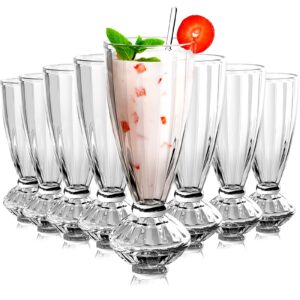 8 pieces milkshake glass clear ice cream soda glass with 8 long stainless steel spoons old fashioned fountain soda cups for beer dessert milk