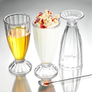 8 Pieces Milkshake Glass Clear Ice Cream Soda Glass with 8 Long Stainless Steel Spoons Old Fashioned Fountain Soda Cups for Beer Dessert Milk