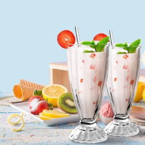 8 Pieces Milkshake Glass Clear Ice Cream Soda Glass with 8 Long Stainless Steel Spoons Old Fashioned Fountain Soda Cups for Beer Dessert Milk