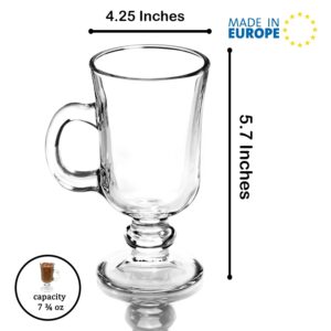 Volarium Irish Glass Coffee Mugs, Latte Cups, Set of 2 Cappuccino and Hot Chocolate Mugs with Handle, Clear Glass Mugs for Hot Beverages, 7 3/4 oz