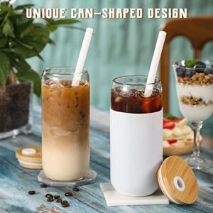 20oz Glass Water Tumbler with Silicone Protective Sleeve - Beer Can Shaped Glass Cups with Straw and Bamboo Lid, Iced Coffee Glasses, Cute Drinking Glasses for, Water Smoothie, Boba Tea, Gift - 1 Pack