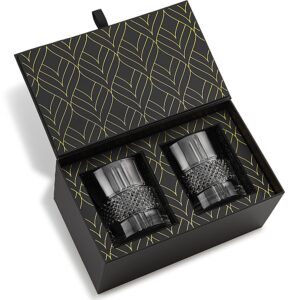 crystal whiskey glasses - set of 2 reserve glass tumblers (10oz) for whisky, scotch & bourbon - rocks glasses for old fashioned cocktails & drinks - elegant gold foil gift box