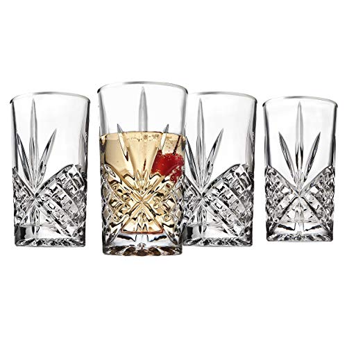 Godinger Highball Glasses Tall Beverage Glass - Platinum Rim, Dublin, Set of 4