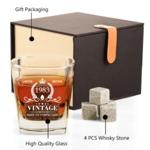 Triwol 41st Birthday Gifts for Men, Vintage 1983 Whiskey Glass and Stones Funny 41 Birthday Gift for Dad, Husband, Brother, Son, 41st Anniversary Present Ideas for Him, 41 Bday Decorations 12OZ