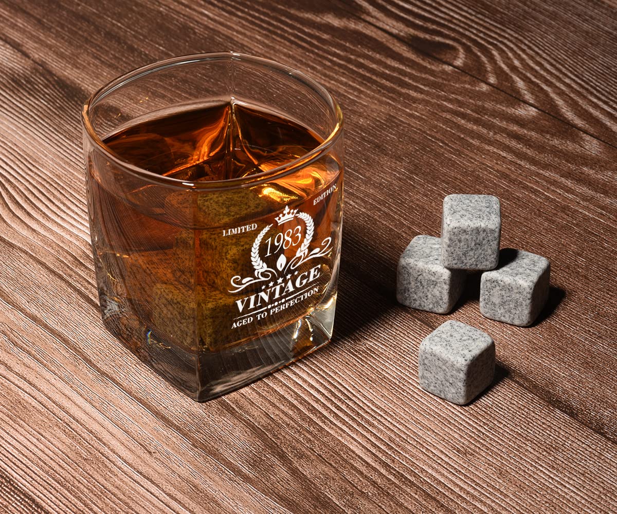 Triwol 41st Birthday Gifts for Men, Vintage 1983 Whiskey Glass and Stones Funny 41 Birthday Gift for Dad, Husband, Brother, Son, 41st Anniversary Present Ideas for Him, 41 Bday Decorations 12OZ