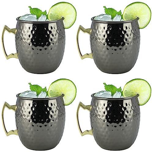 Arora Moscow Mule Mug, Set of 4 Black Hammered, Durable for Home Dining, Max Capacity 20oz, 3.7" D x 3.9" H (6014506)