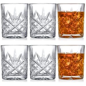 youeon set of 6 crystal whiskey glasses, 10 oz old fashioned glasses, rocks glasses, bourbon glasses, rum glasses, scotch glasses, clear drinking glasses for cocktails tequila rum liquor rye and more